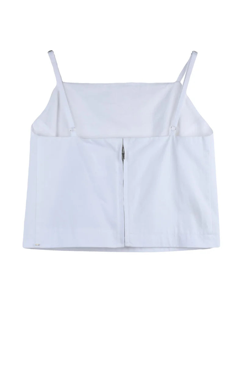 Sportmax Top Corto in Cotone con Cerniera - Bianco