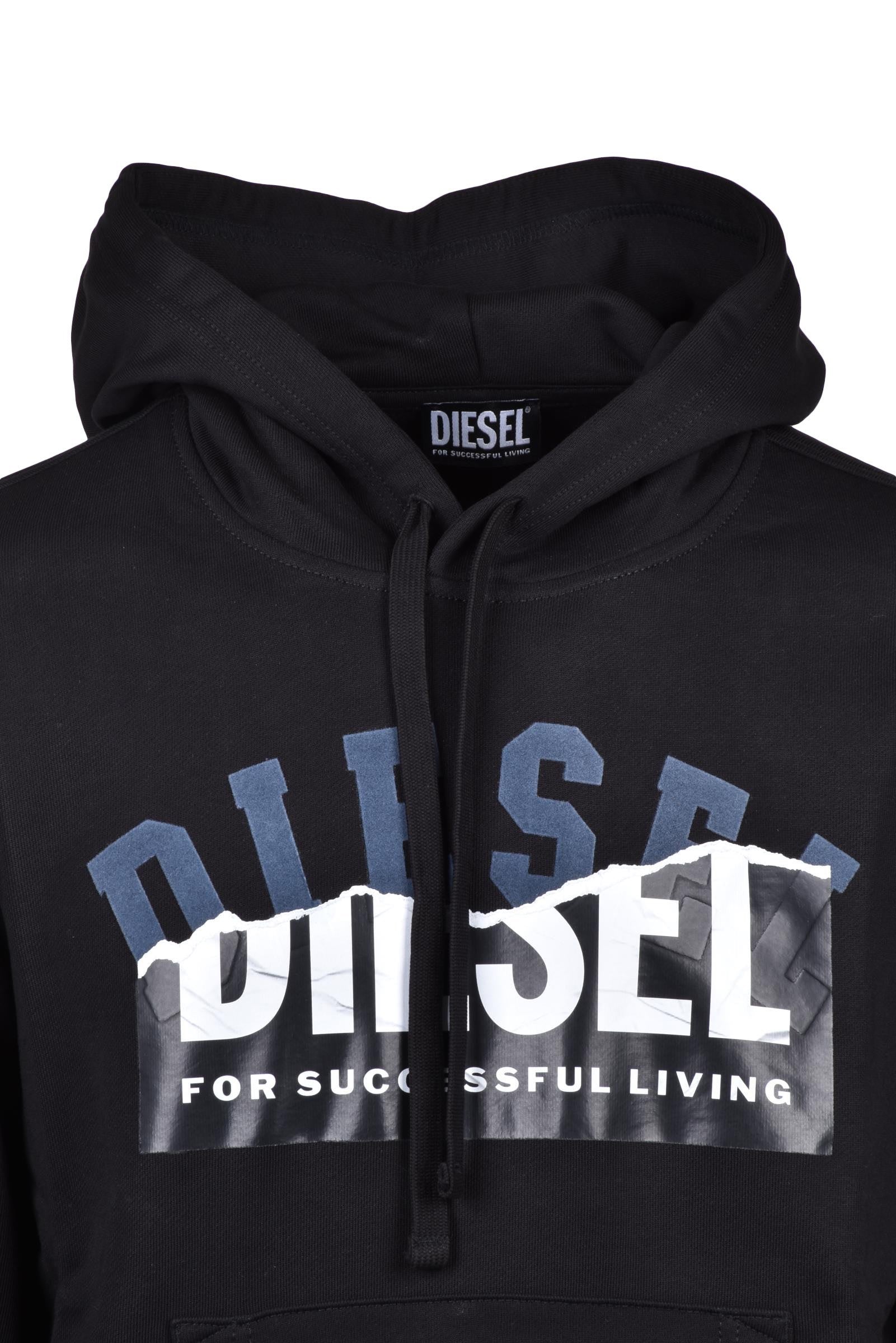 DIESEL – Felpa con Cappuccio in Cotone Logo Destroyed