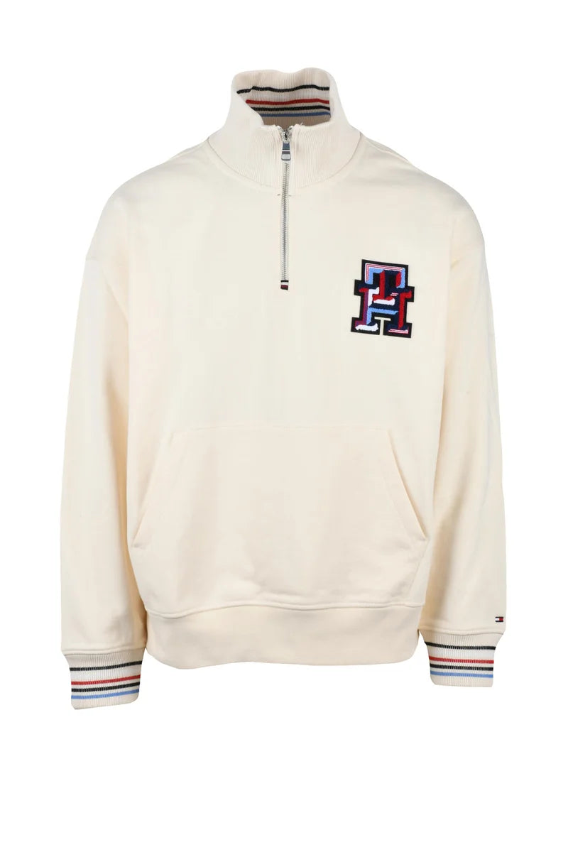 Tommy Hilfiger Felpa Zip Collo - Cream