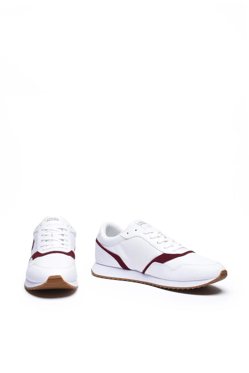 Tommy Hilfiger Sneakers Runner Evo in Pelle/Poliestere - Bianco/Bordeaux