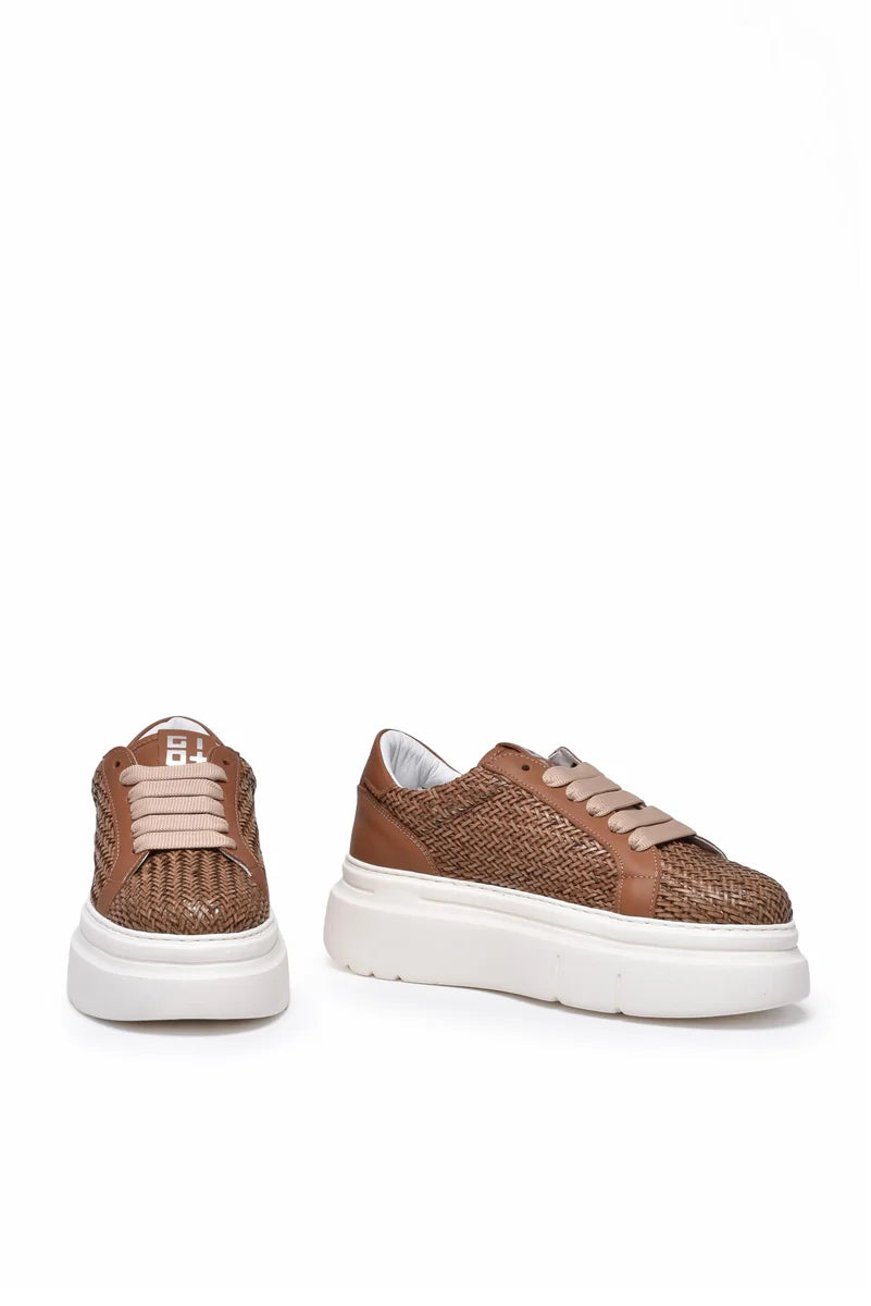 Gio + Sneakers Zeppa Pelle - Marrone