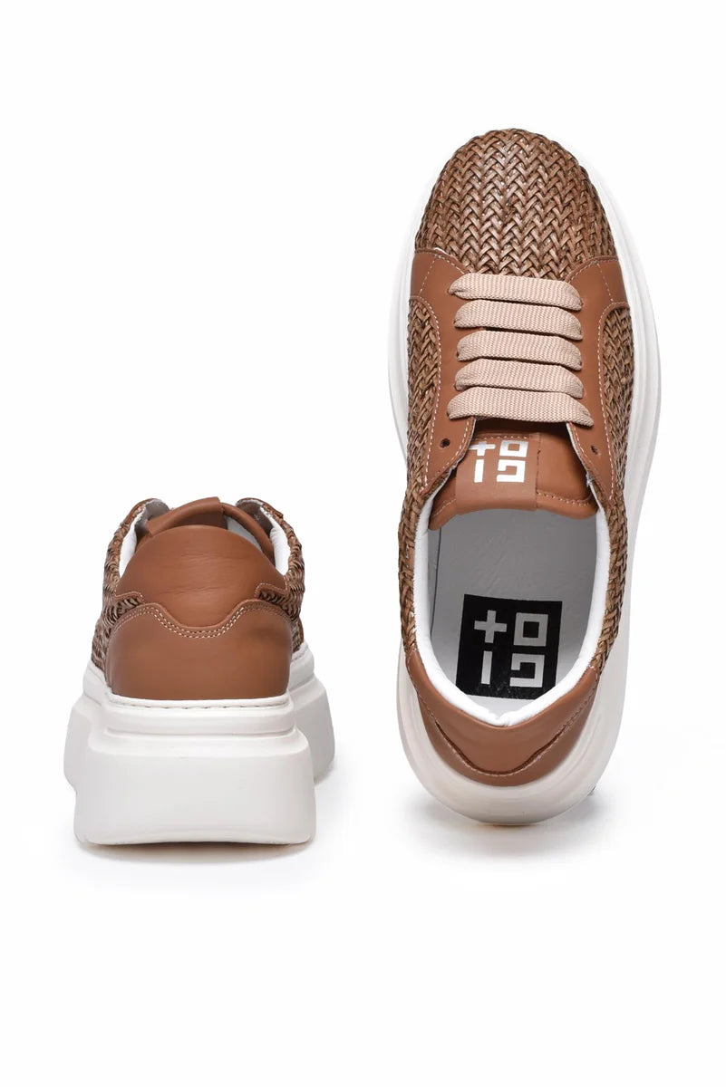 Gio + Sneakers Zeppa Pelle - Marrone