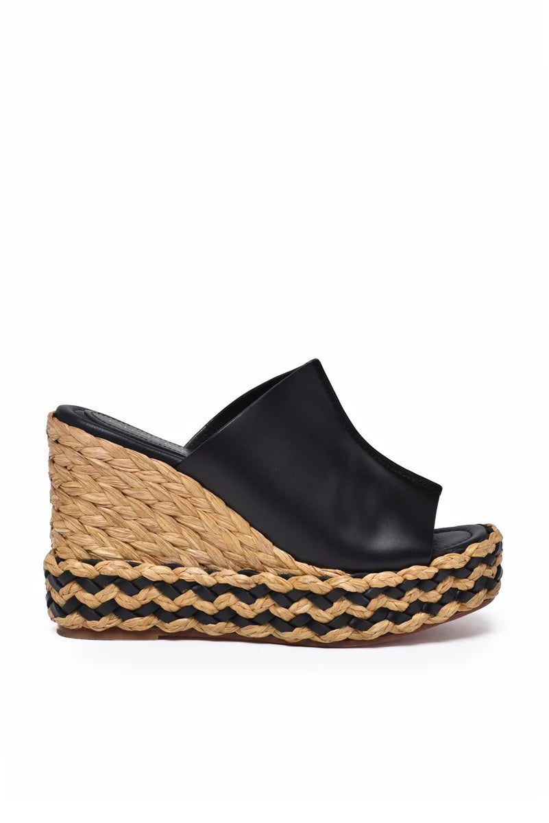 Paloma Barcelo Mules Zeppa Rafia - Nero
