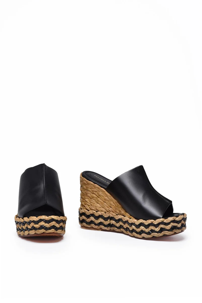 Paloma Barcelo Mules Zeppa Rafia - Nero