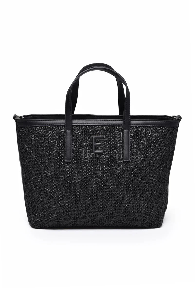 Ermanno Firenze Tote Terra Straw Borsa a Mano - Nero