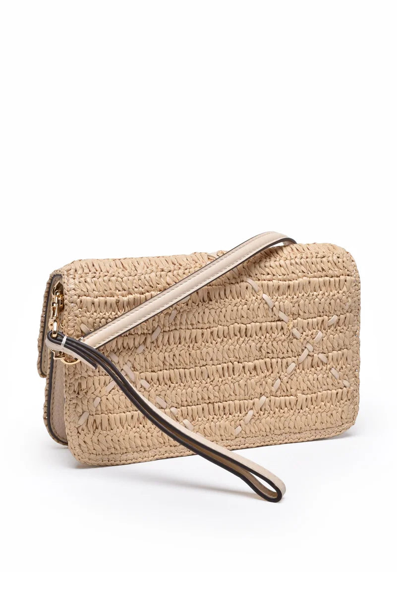 Tory Burch Tracolla Britten Rafia Crochet - Beige