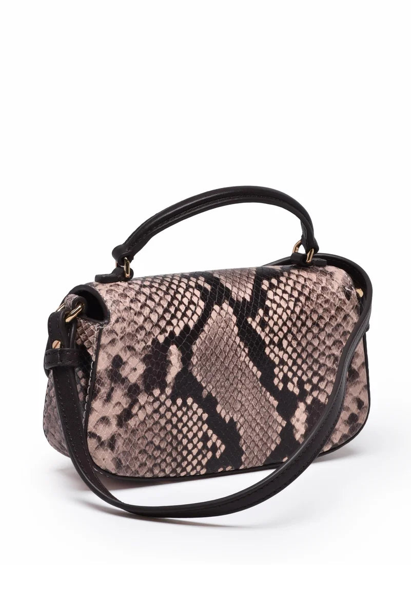 Tory Burch Britten Snake Embossed Mini Borsa a Mano - Marrone/Beige