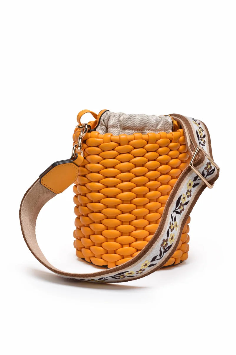 Tory Burch Emerson Woven Bucket Tracolla Mini - Nero/Arancio