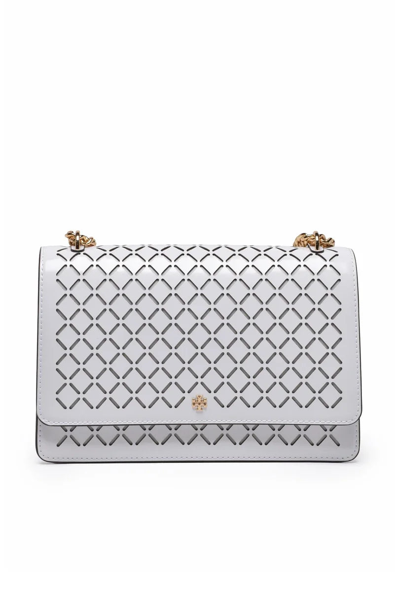 Tory Burch Emerson Perforated Flap Tracolla - Bianco