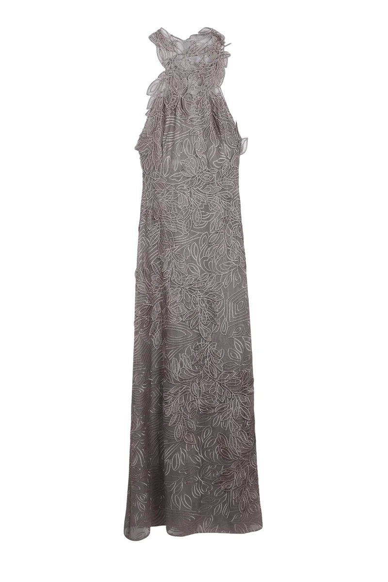 Alberta Ferretti Abito Lungo Ricamato - Grigio