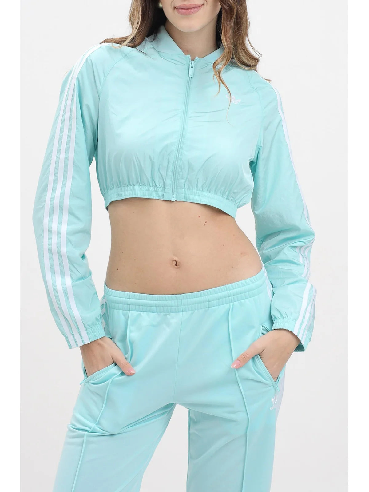 Adidas Felpa Corta Nylon Riciclato Verde Acqua