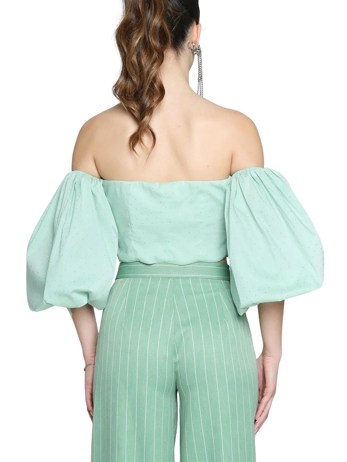 Santas* Puff Sleeve Diamante Top - Green