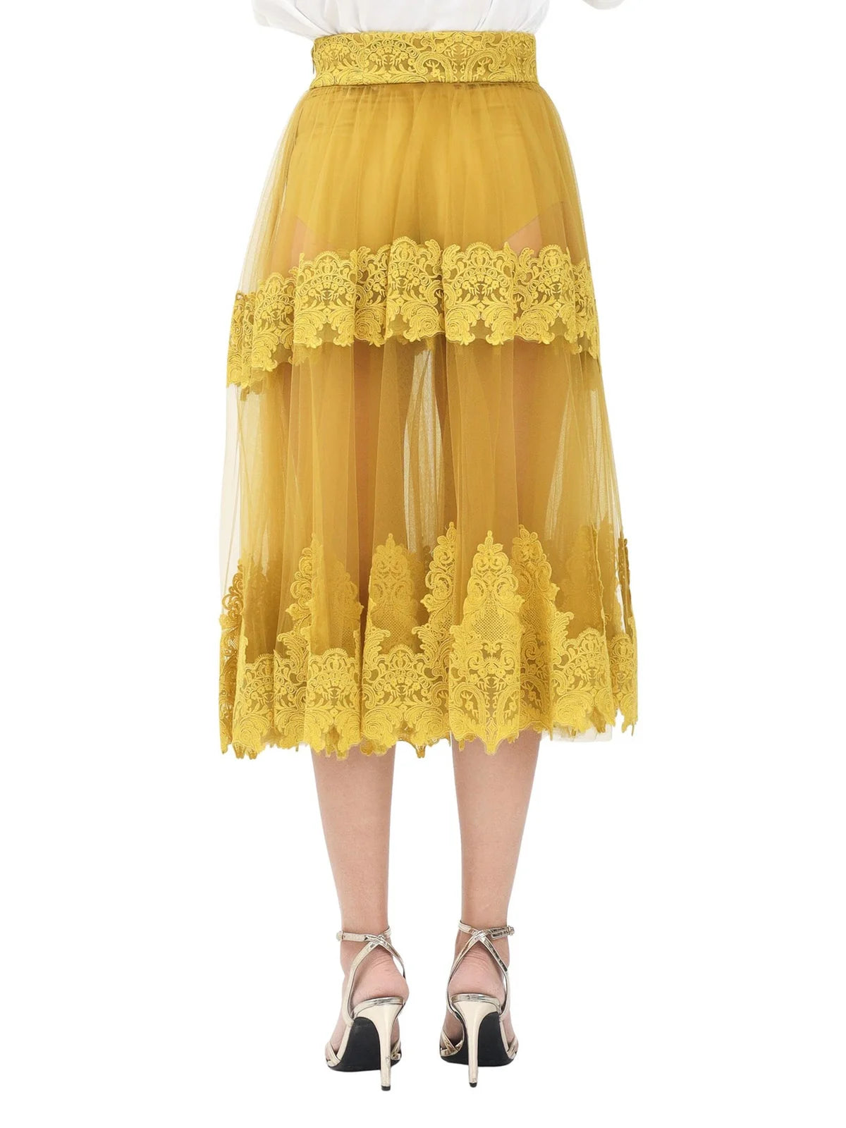 Elisabetta Franchi Gonna Ricamata - Curry