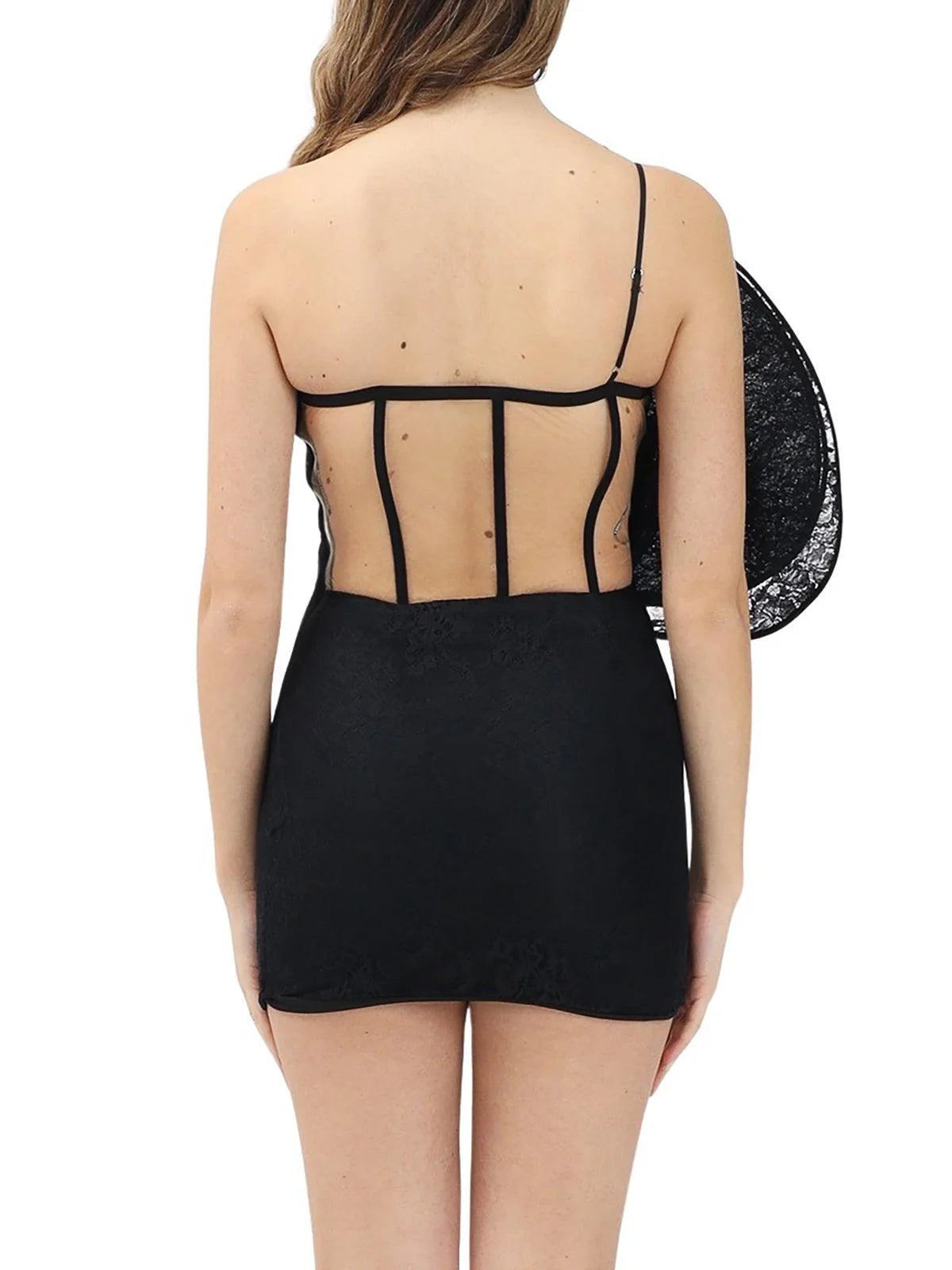 Simona Corsellini Mini Abito Pizzo Monospalla - Nero