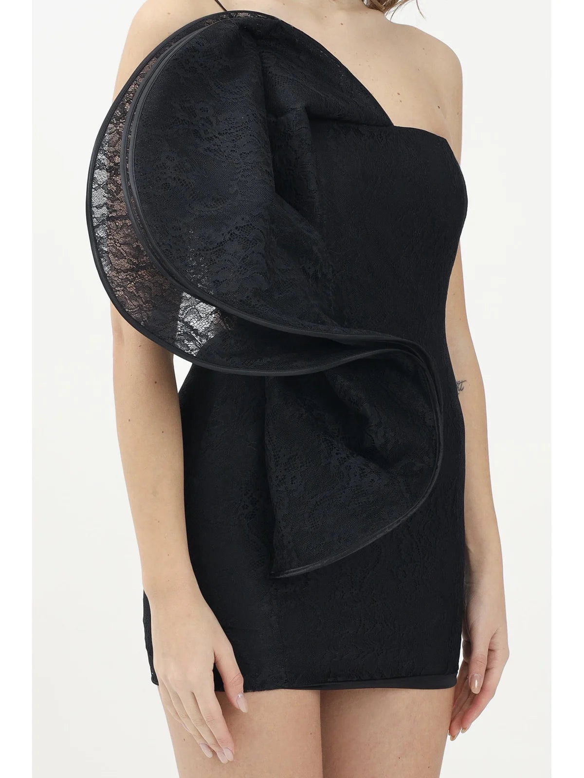 Simona Corsellini Mini Abito Pizzo Monospalla - Nero