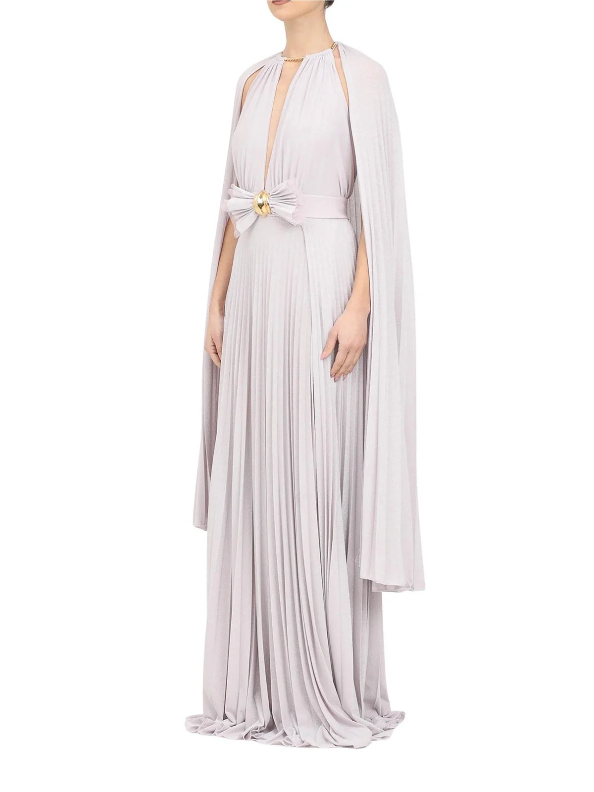 Elisabetta Franchi Abito Lungo Plissé con Mantella - Rosa