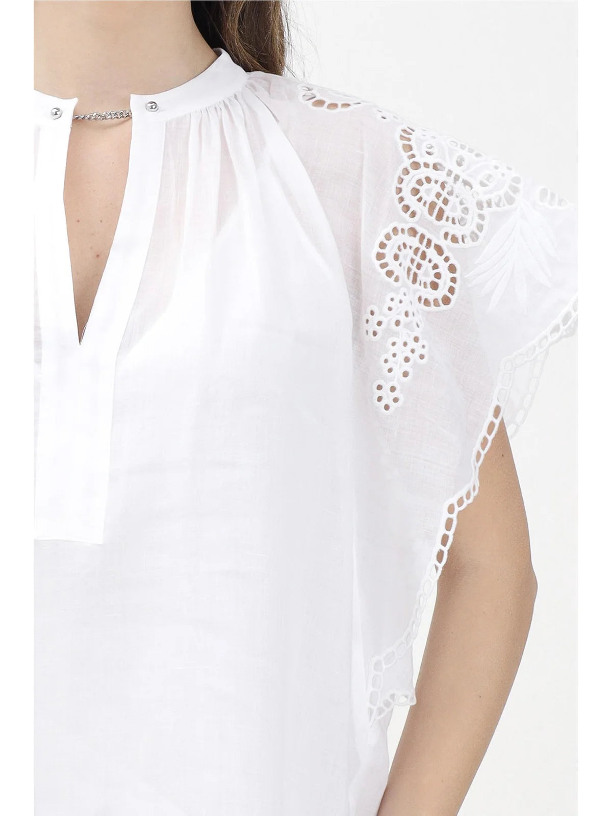 Max Mara Studio Abito Astor Ramie Ricami Sangallo - Bianco