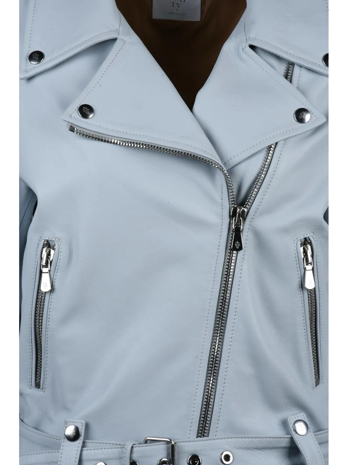 Eleventy Leather Biker Jacket - Light Blue