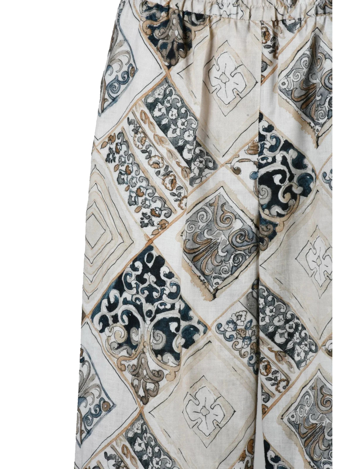 Eleventy Pantalone Lino Largo - Beige/Blu
