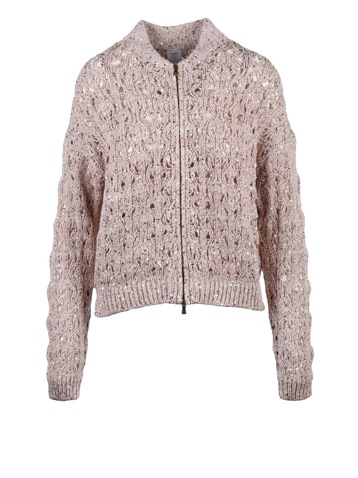 Eleventy Cardigan Zip Paillettes Cotone - Rosa