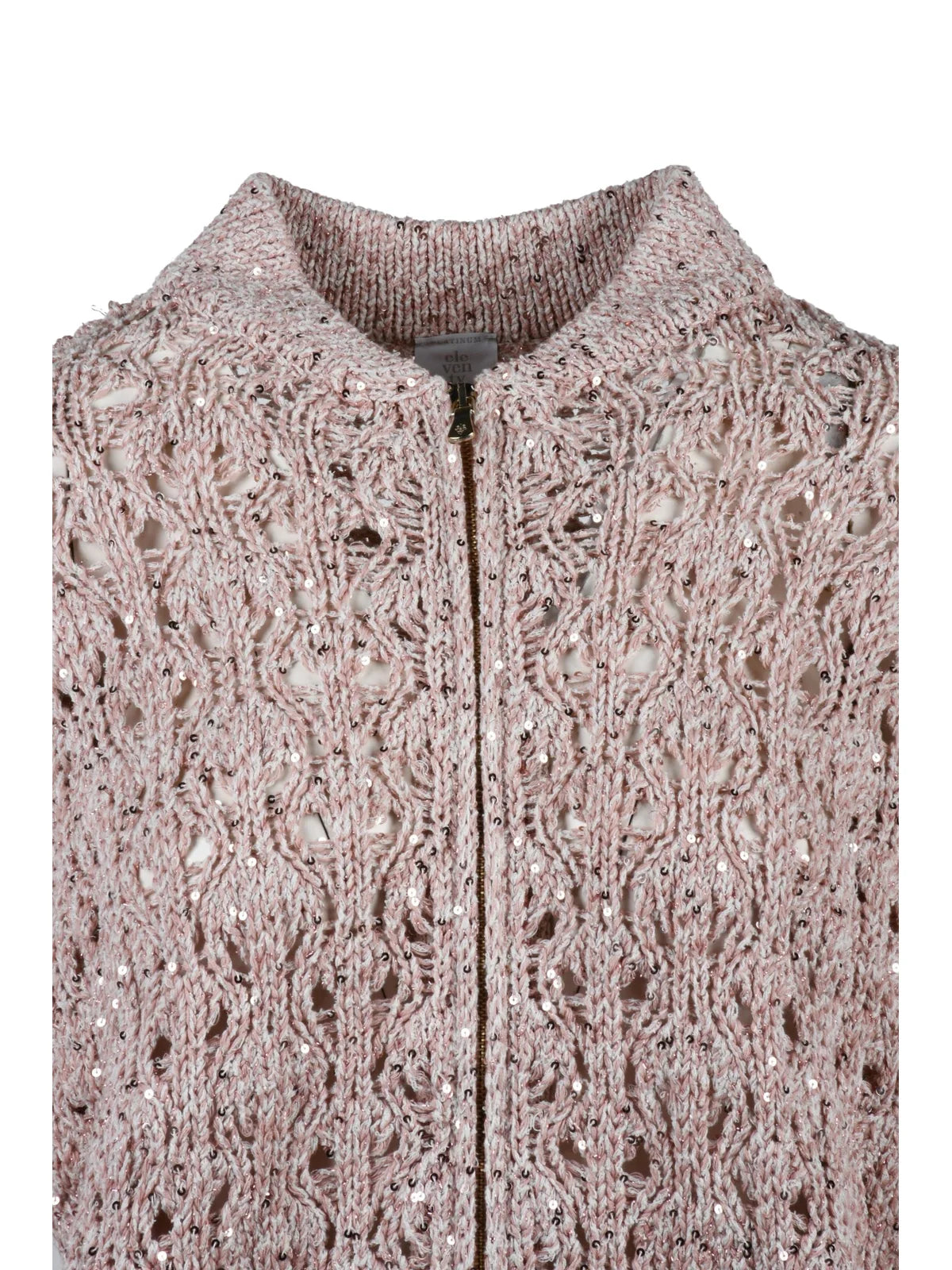 Eleventy Cardigan Zip Paillettes Cotone - Rosa