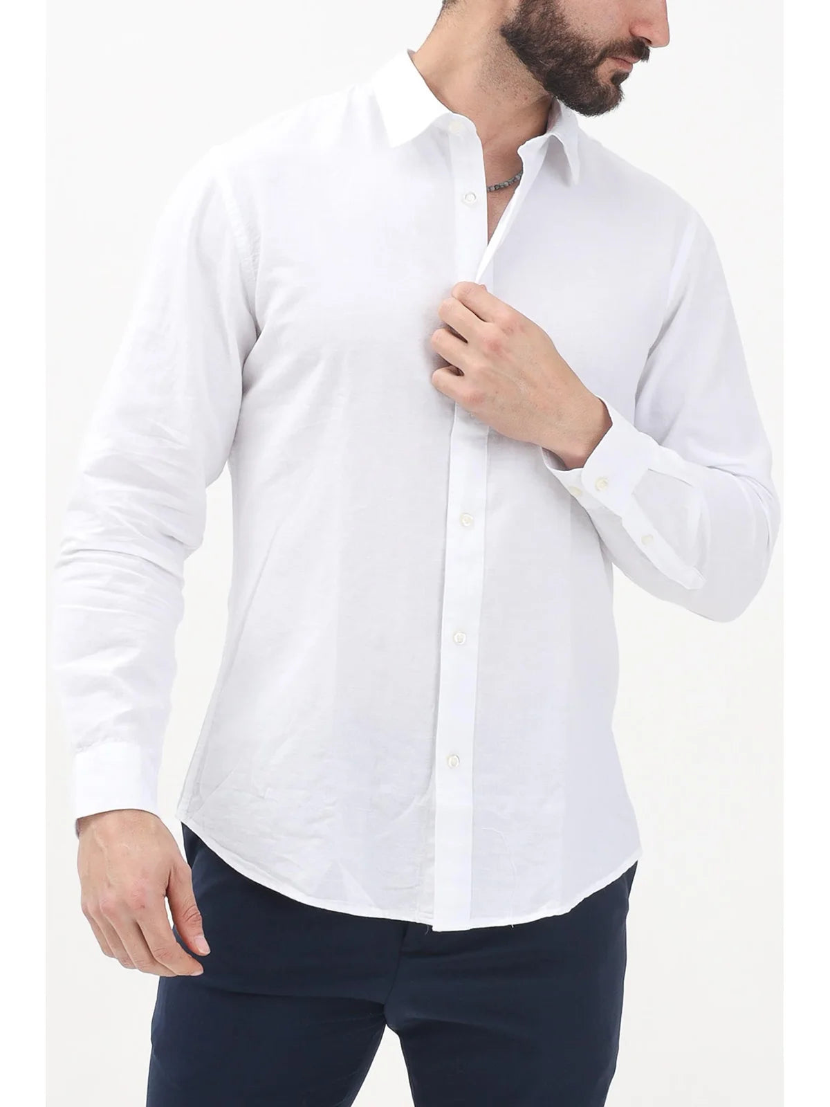 Selected Camicia Cotone/Lino/Carta - Bianco