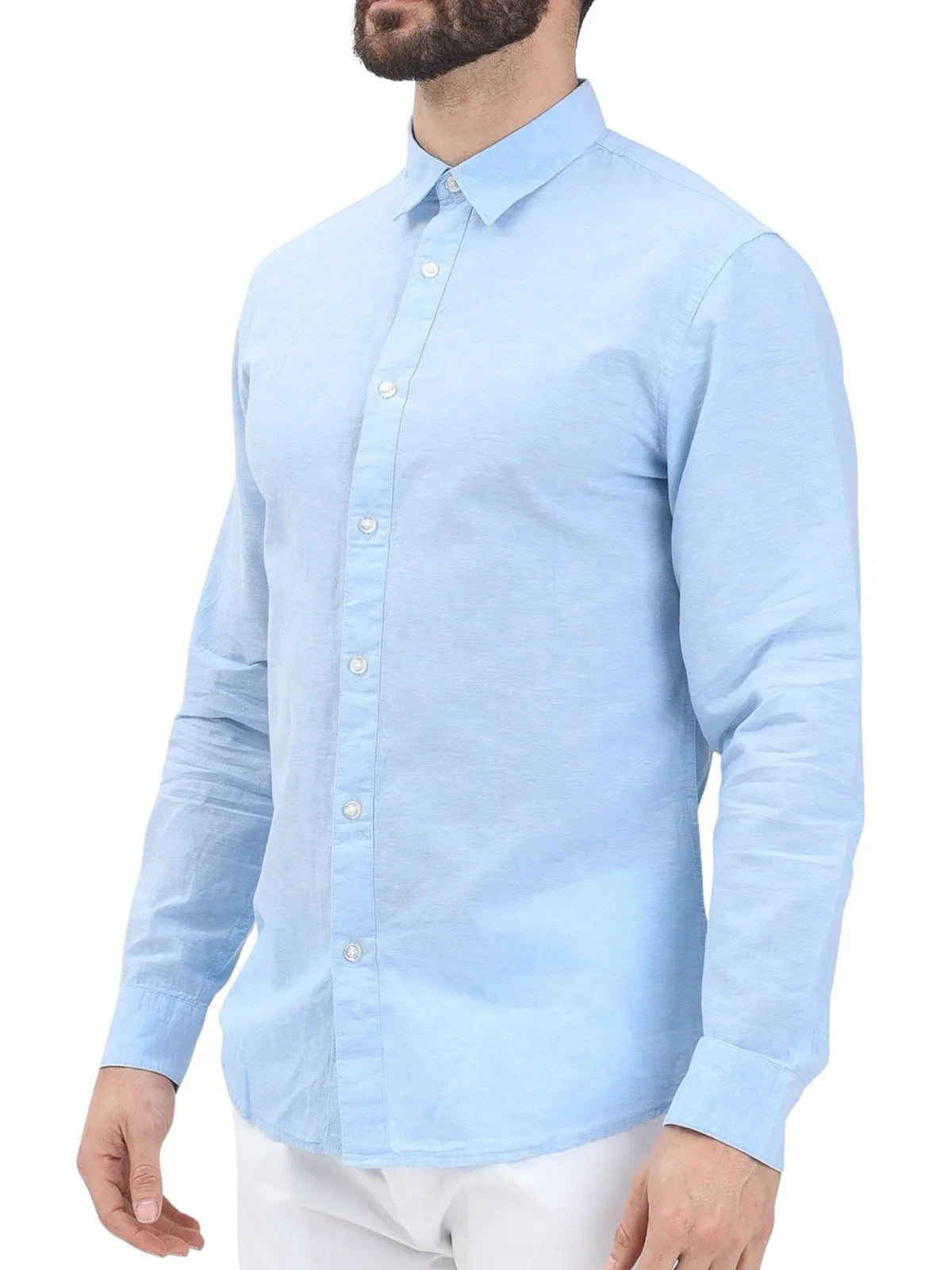 Selected Camicia Cotone Lino Carta - Celeste