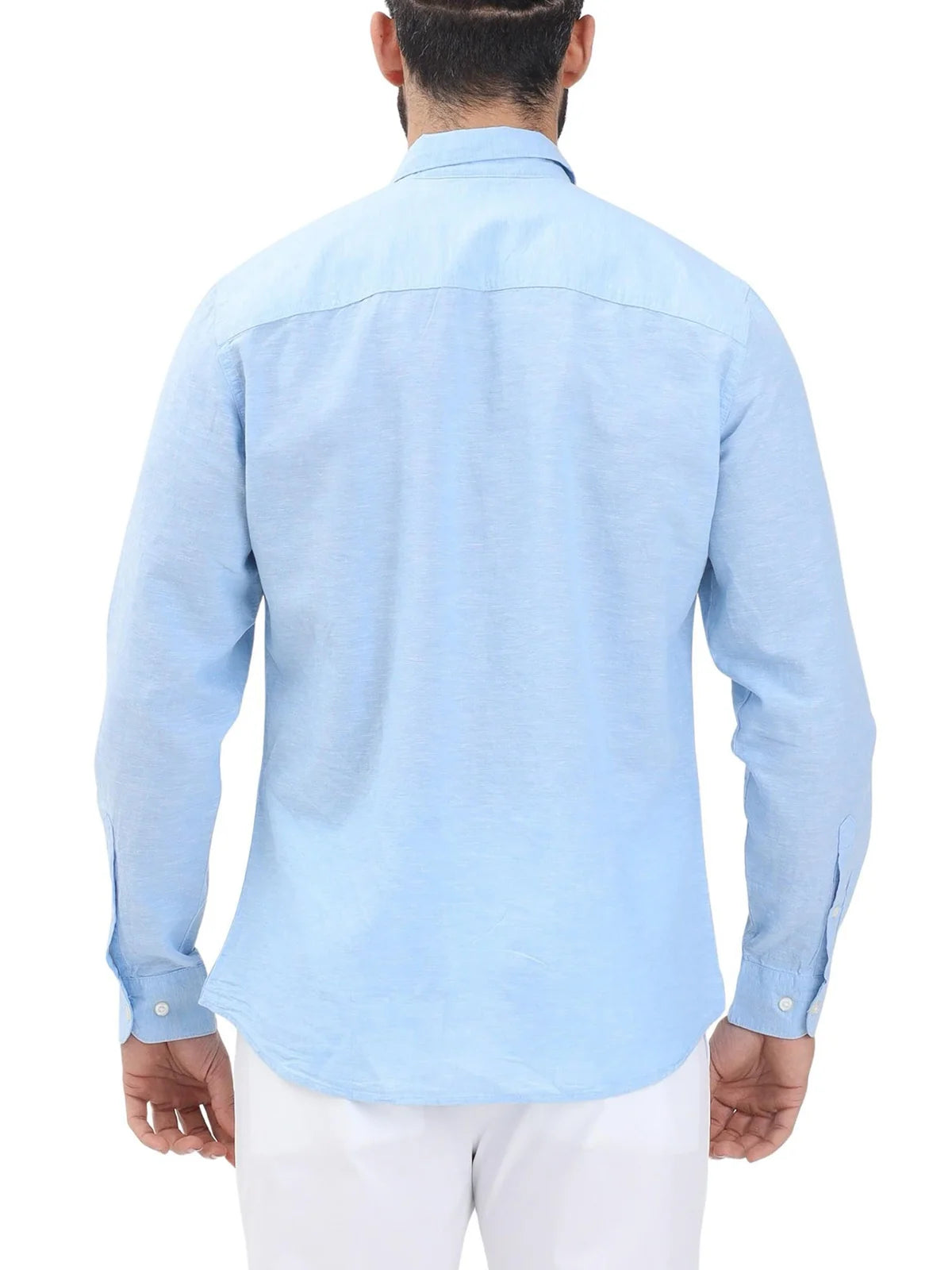 Selected Camicia Cotone Lino Carta - Celeste