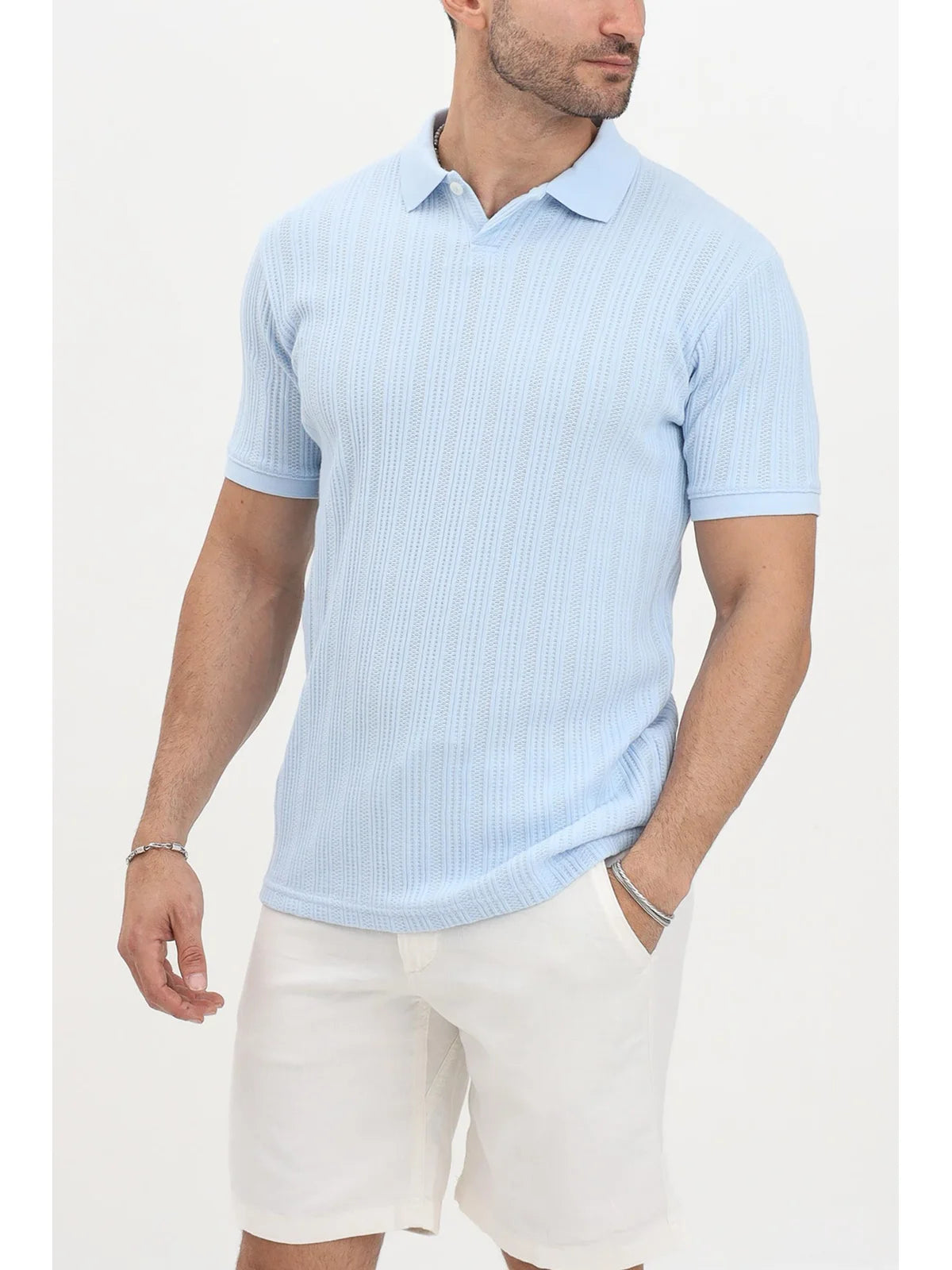 Selected Knitted Polo Shirt - Sky Blue