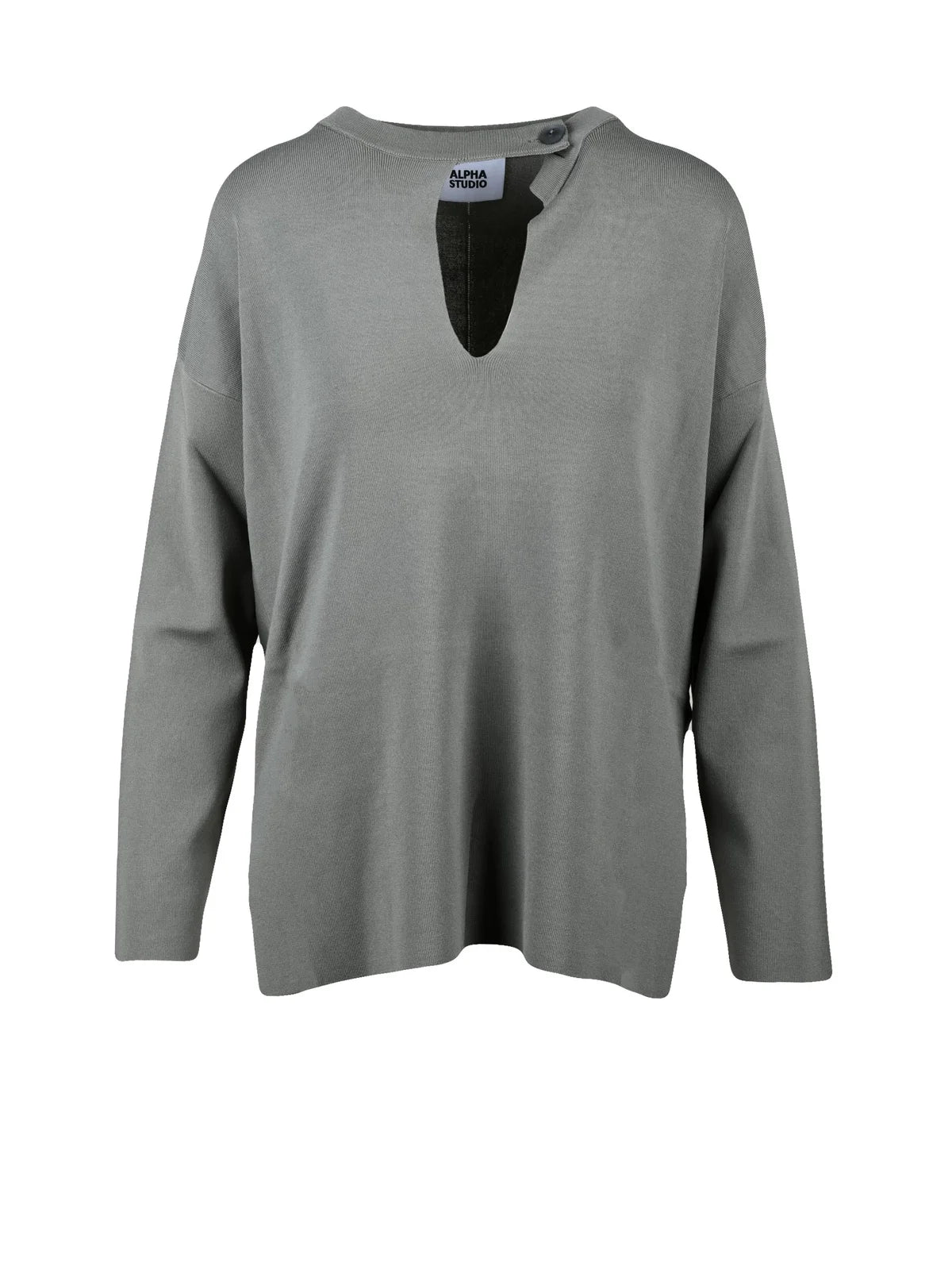 Alpha Studio Maglia Asimmetrica con Bottone - Verde Salvia