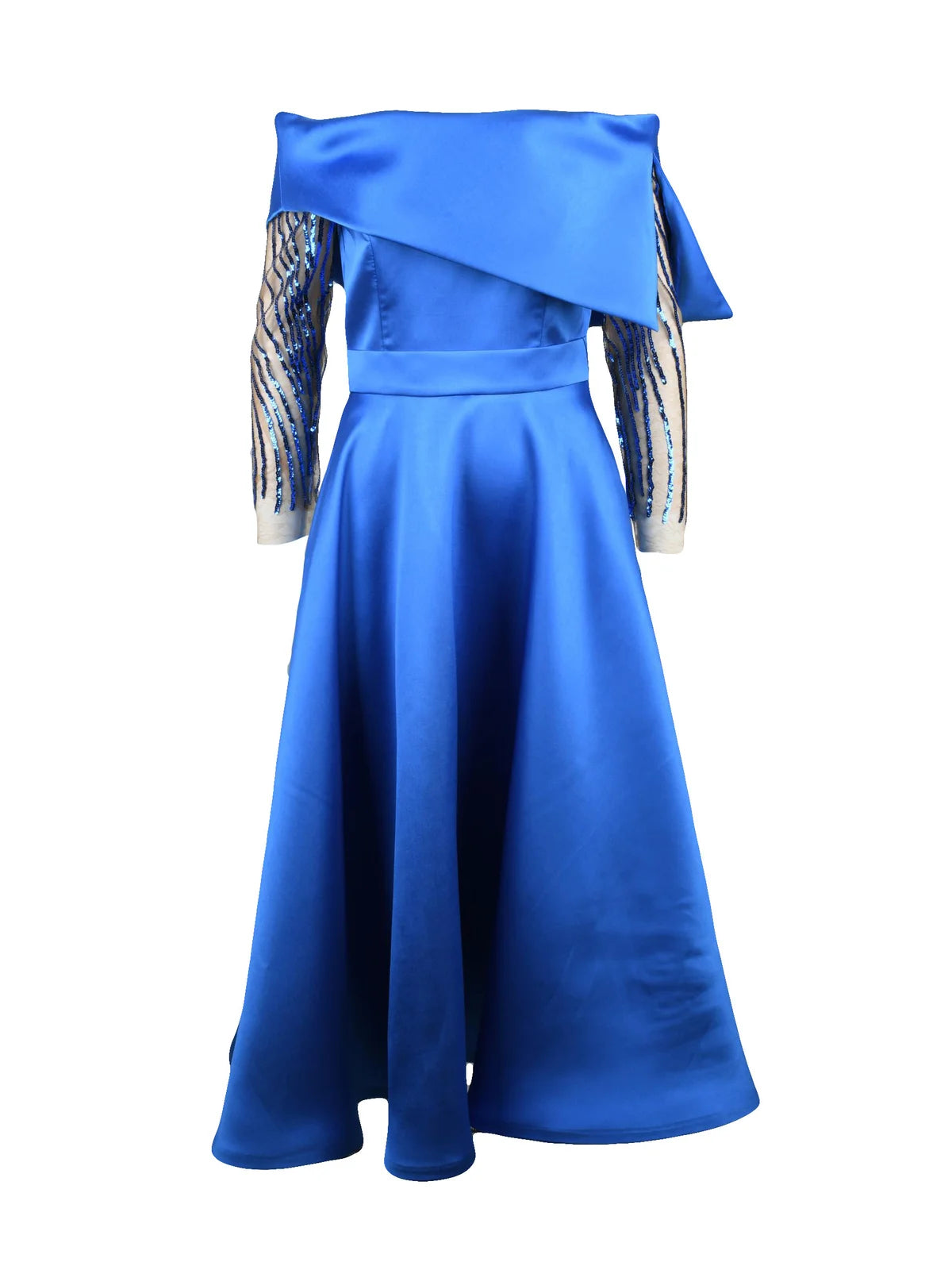 Mischalis Abito Lungo Cobalto Satin Paillettes