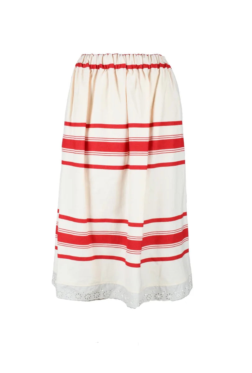 Semicouture Gonna Cotone Lino - Red/Beige
