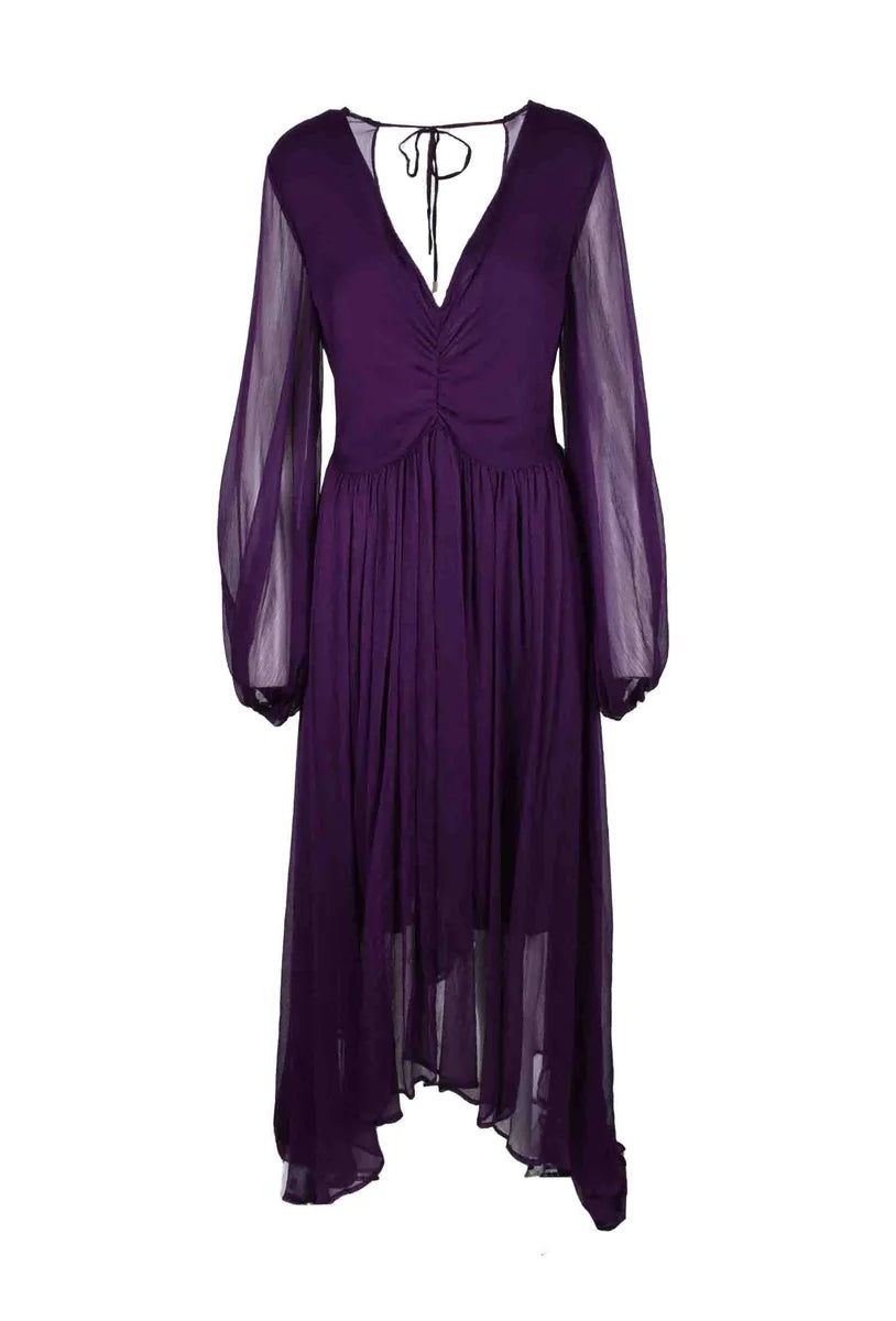 Weili Zheng Abito in Voile con Maniche a Sbuffo - Viola
