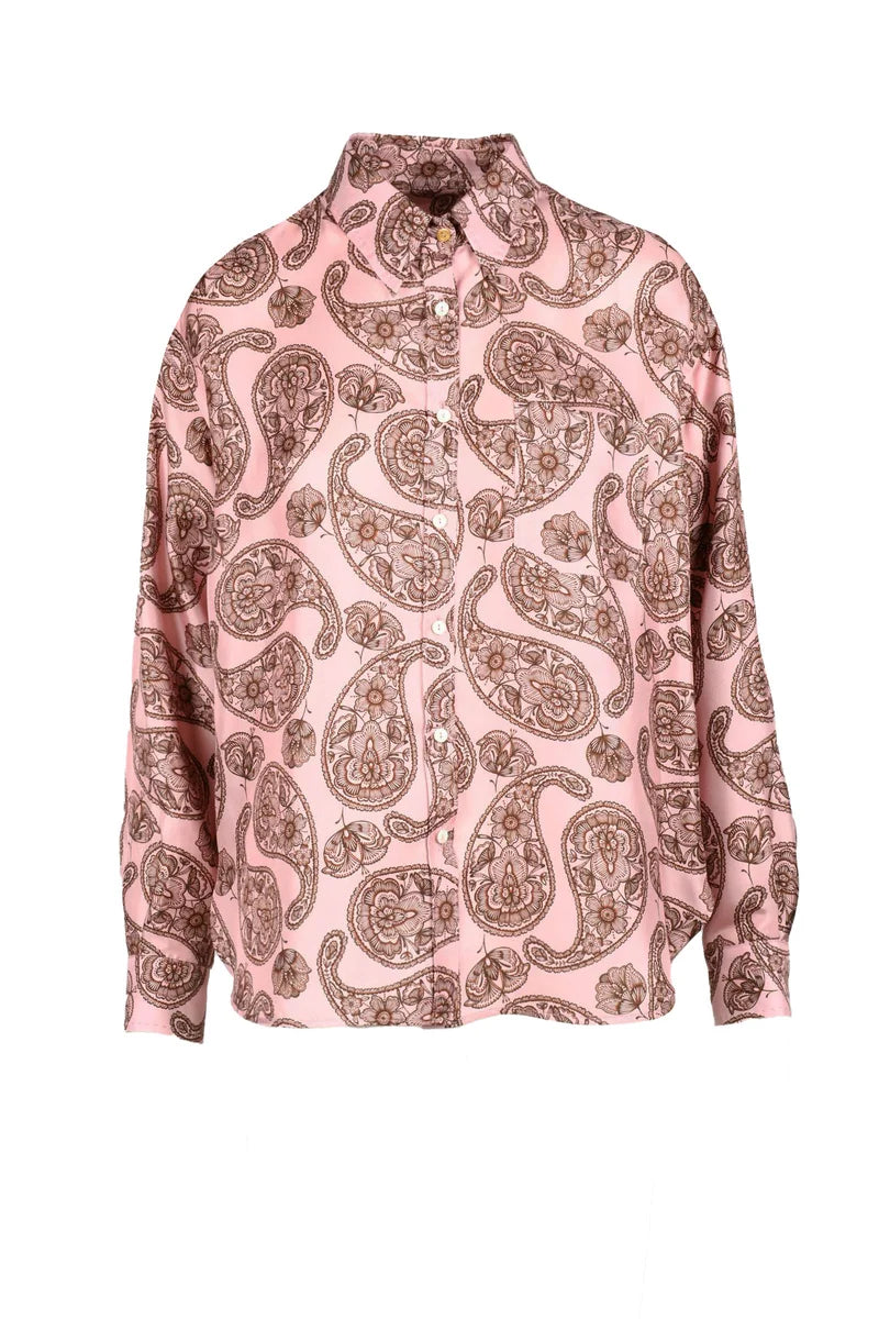 Golden Weave Pink Silk Shirt - Pink