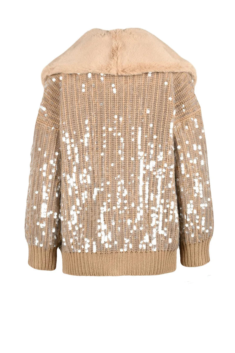 Blumarine Cardigan Paillettes/Peluche - Beige