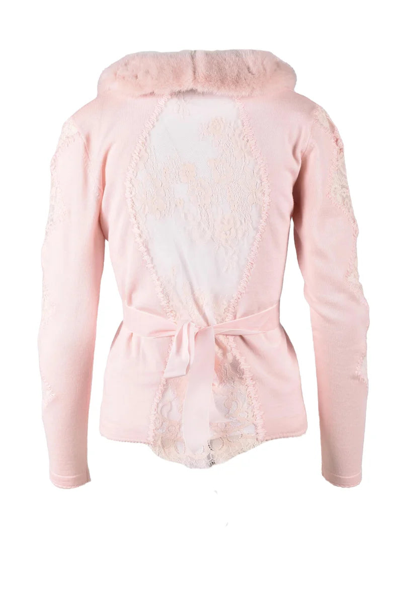 Blumarine Cardigan Viscosa/Poliestere con Dettagli Fur - Rosa