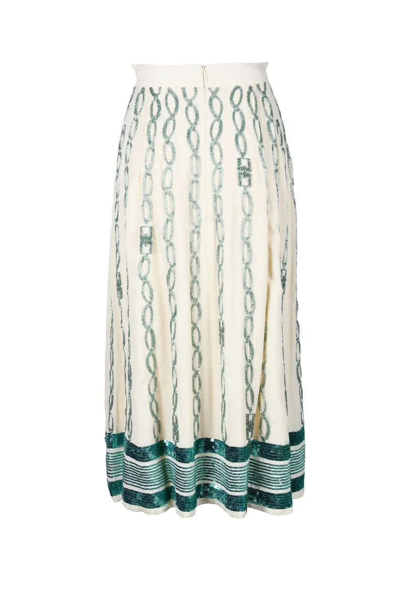 Elisabetta Franchi Gonna Lunga Ricami Bianco/Verde