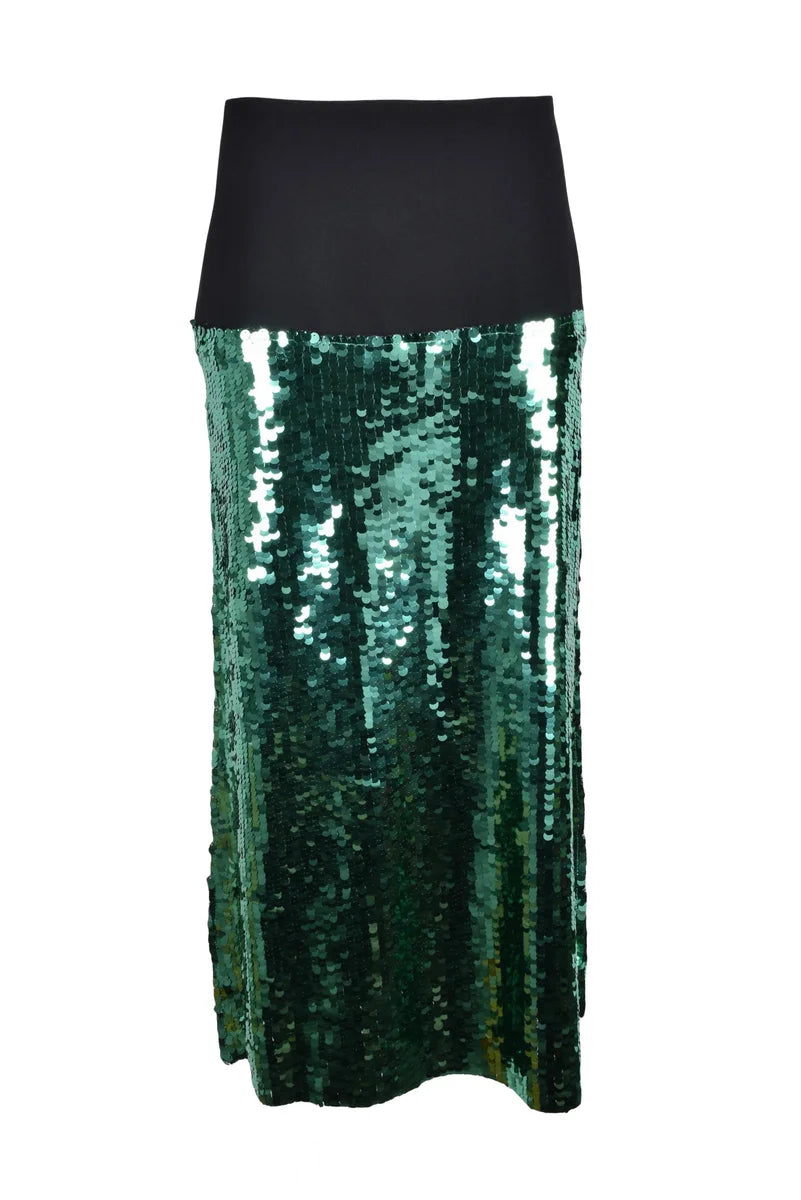 Erika Cavallini Gonna Lunga Verde Paillettes