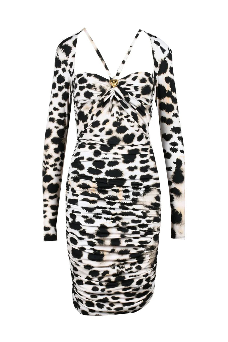 Roberto Cavalli Abito Arricciato - Beige/Nero