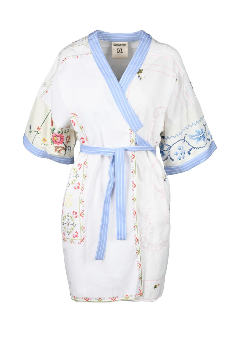 Semicouture Abito Kimono Incrocio White/Lilac