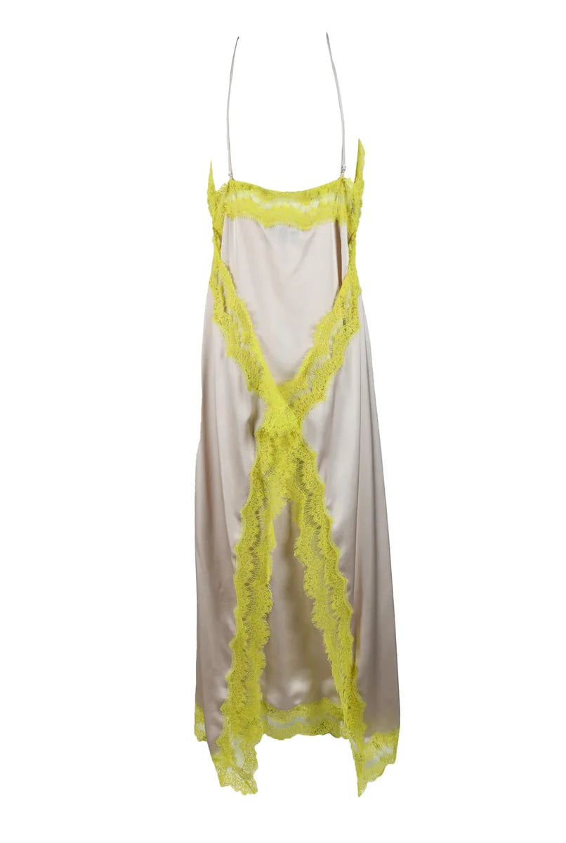 MSGM Long Slip Dress - Beige/Yellow