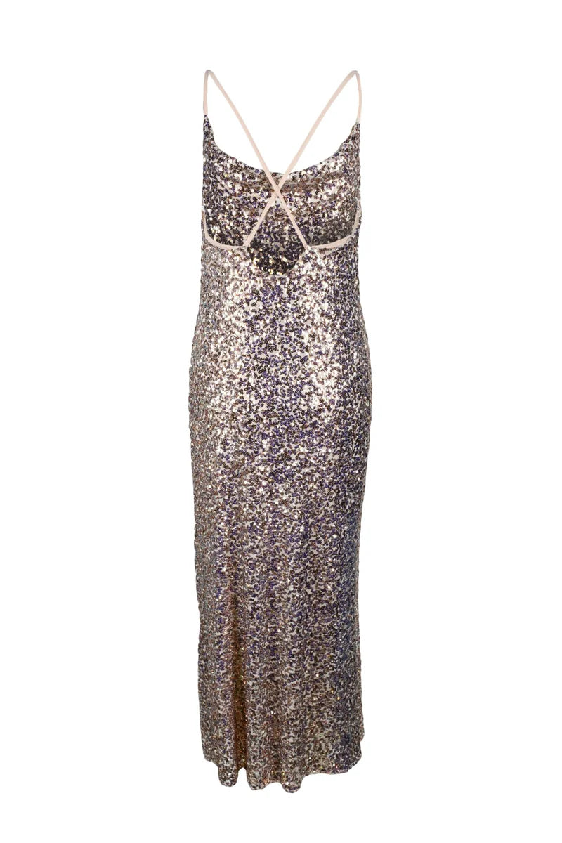 Anna Molinari Abito Lungo Paillettes - Rosa