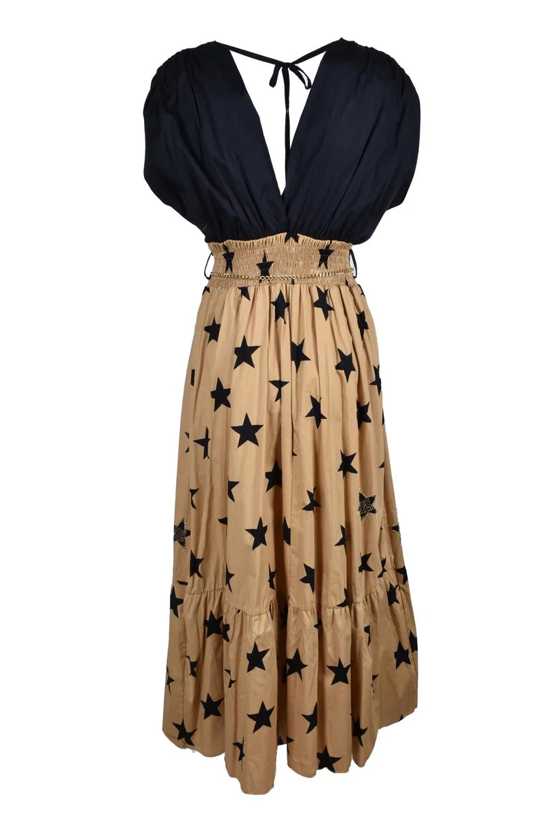 Gil Santucci Abito Lungo Cotone - Nero/Beige