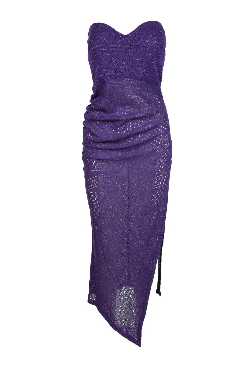 Simona.a Abito Lungo in Cotone e Fibre Metalliche - Viola