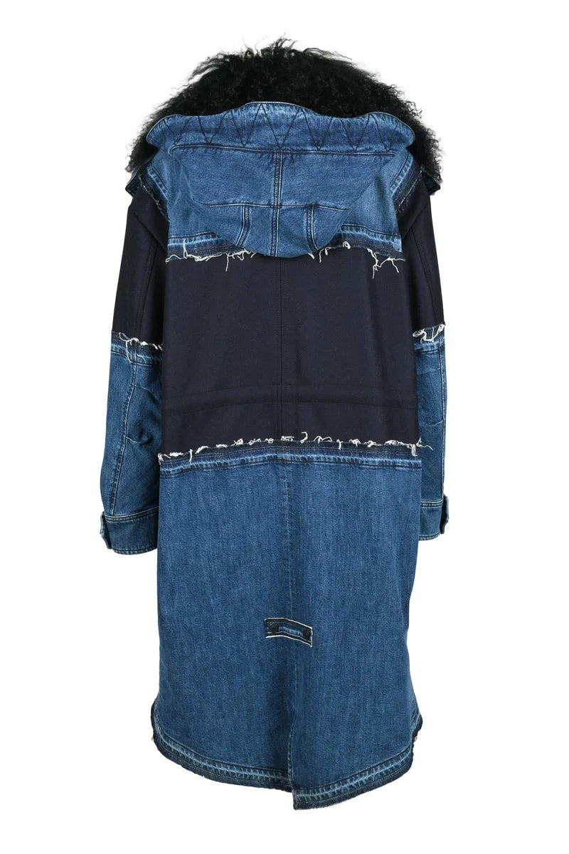 Dondup Parka Patchwork Lana Cashmere Pelliccia - Blu