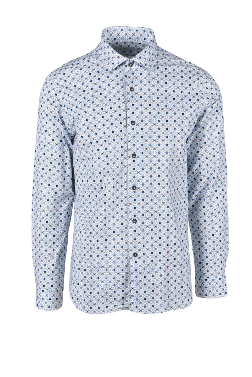Brio Camicia Cotone Stretch - Bianco/Celeste