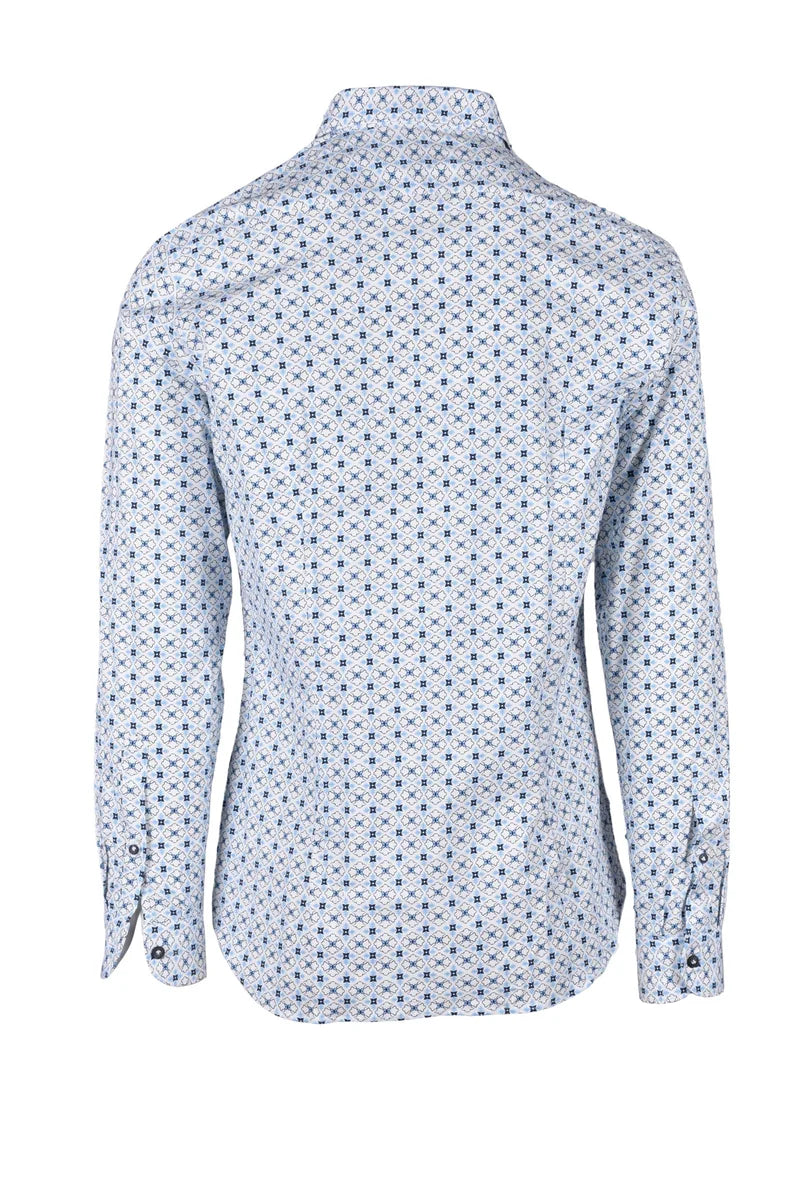 Brio Camicia Cotone Stretch - Bianco/Celeste