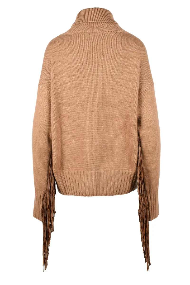 Snobby Sheep Maglione Lana e Cashmere con Frange - Beige