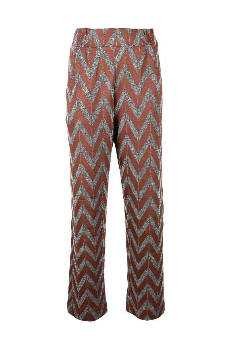 Metallic Fabric Light Trousers - Brown/Silver