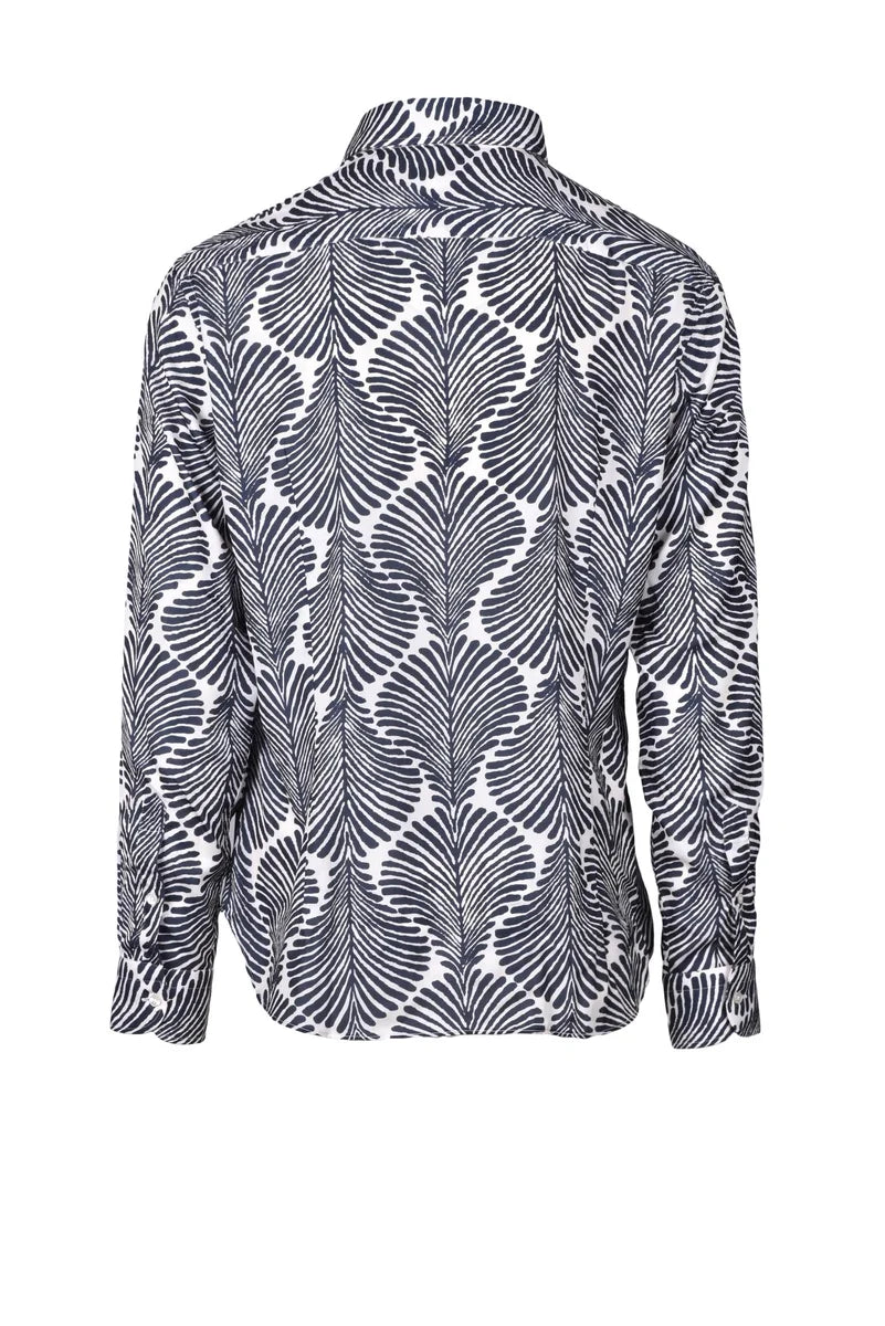 Deuxieme Camicia Viscosa Seta Stretch - Bianco/Blu